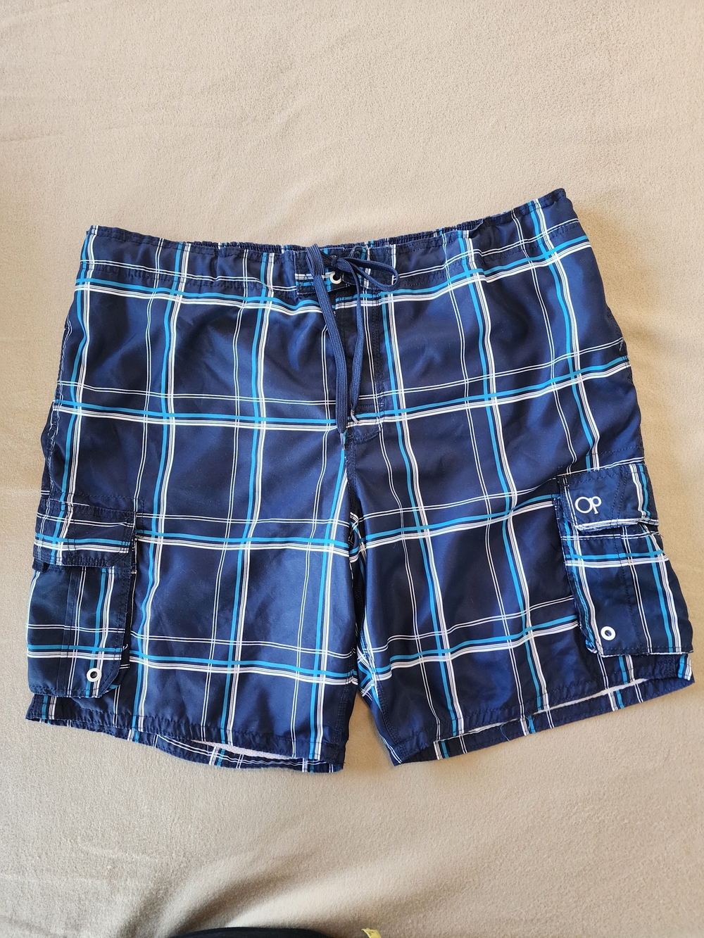 OP Navy Blue Plaid Men’s Swim Board Shorts. 3XL
